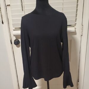 GAP Black Long-Sleeve Ribbed Crewneck Top with Flared Cuffs